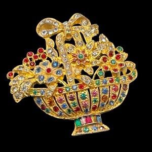 Vintage 1930’s Basket Brooch Multi Color Rhinestones